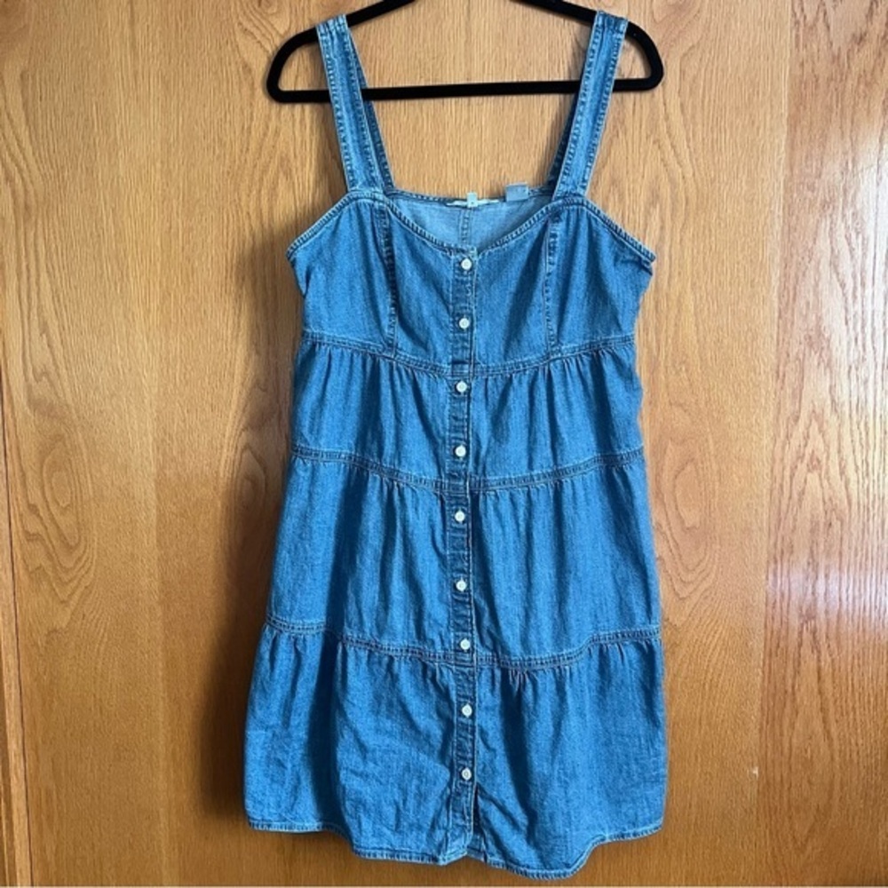 Levi’s Denim Mini Dress Size Large Button Front Tiered Sleeveless Blue